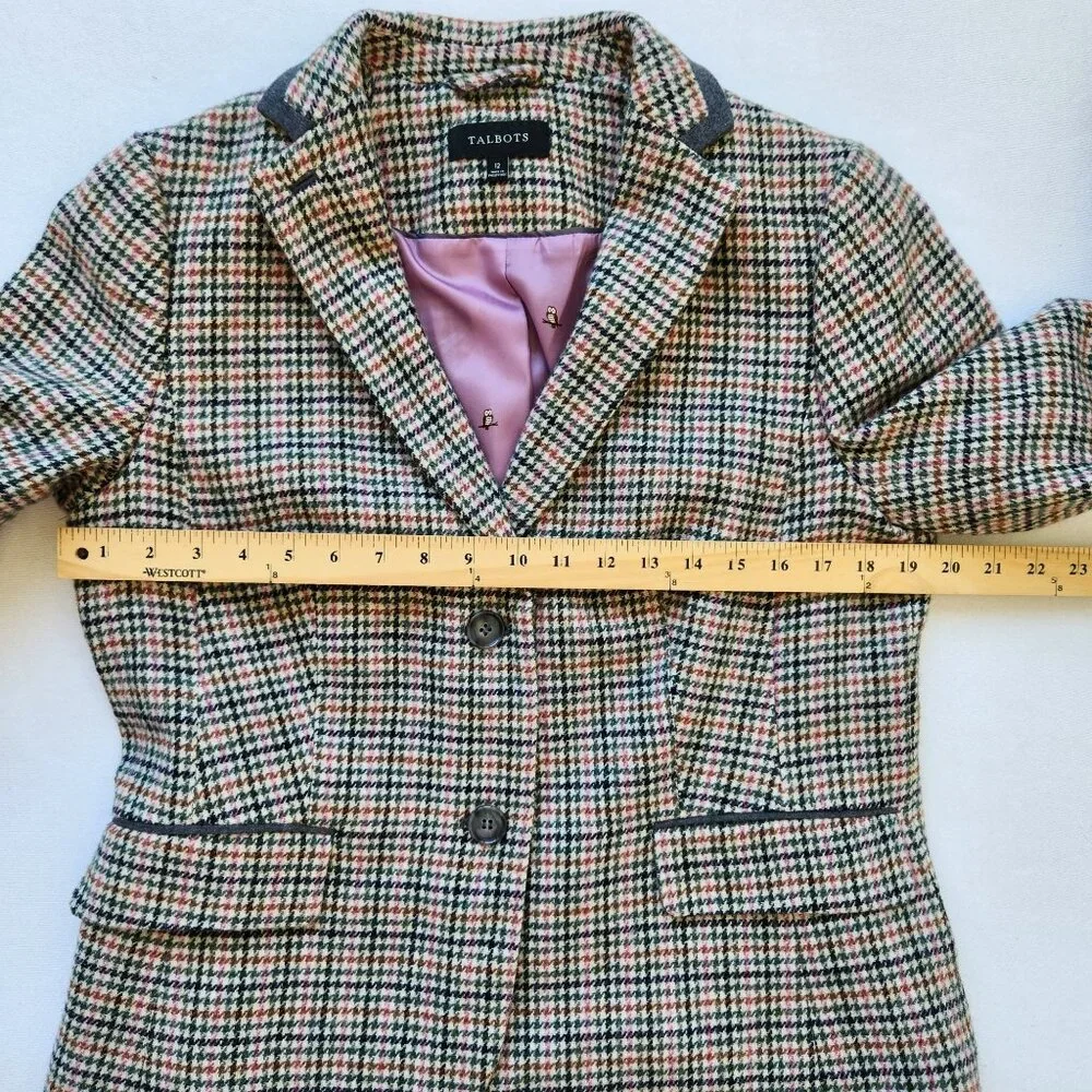 Talbots Houndstooth Check Wool Blazer Owl Print Fall Winter Office Classic 12 - Picture 10 of 11